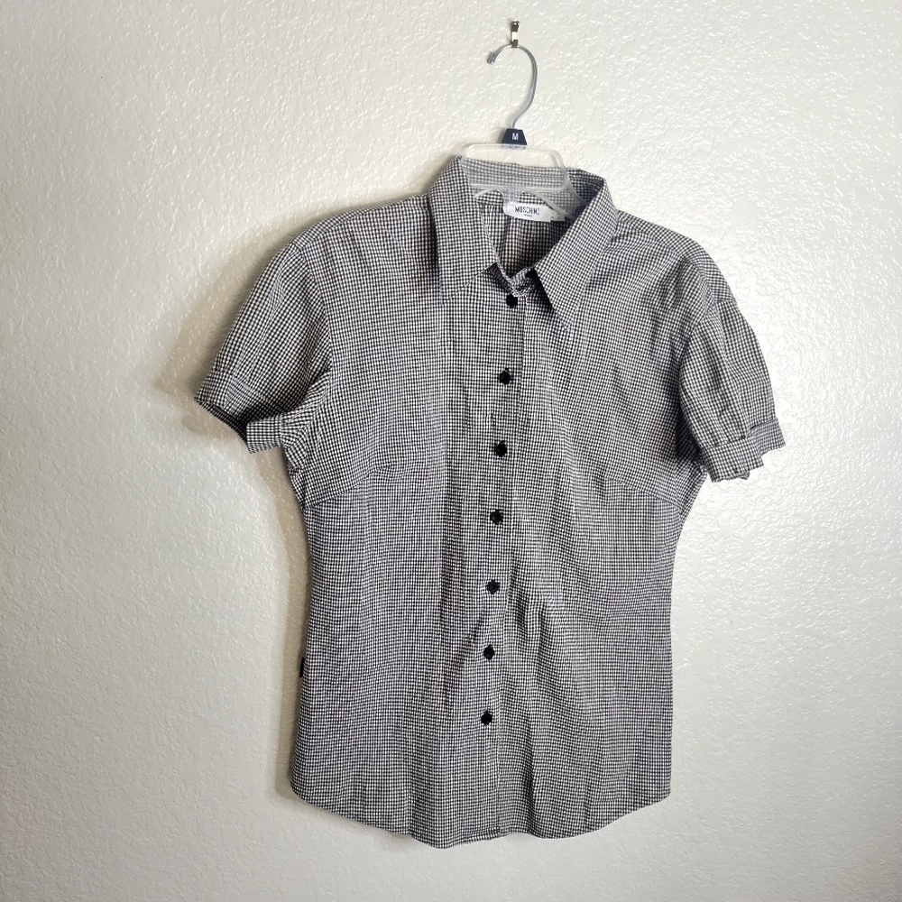 moschino short sleeve gingham button down shirt sz 12